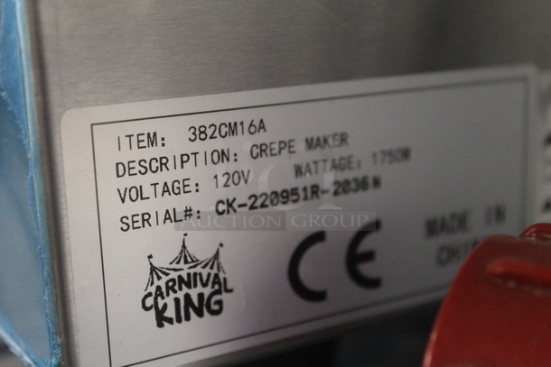 LIKE NEW! Carnival King 382CM16A Stainless Steel Commercial Countertop Single Burner Crepe Maker. 120 Volts, 1 Phase. Unit Has Only Been Used a Few Times! Tested and Working! - Image 5 of 5