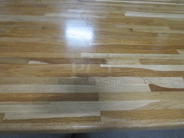 One BEAUTIFUL 1.5 Inch Thick Solid Wooden Butcher Block Table On A Pedestal Base. 48X30X30. This Table Top Looks Brand NEW! - Image 2 of 3