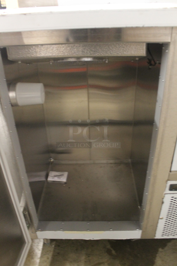 BRAND NEW SCRATCH AND DENT! Stainless Steel Commercial Single Door Work Top Cooler w/ Sink Basin, Back Splash and Door. Bay 11x15x11. Tested and Working! - Image 6 of 6