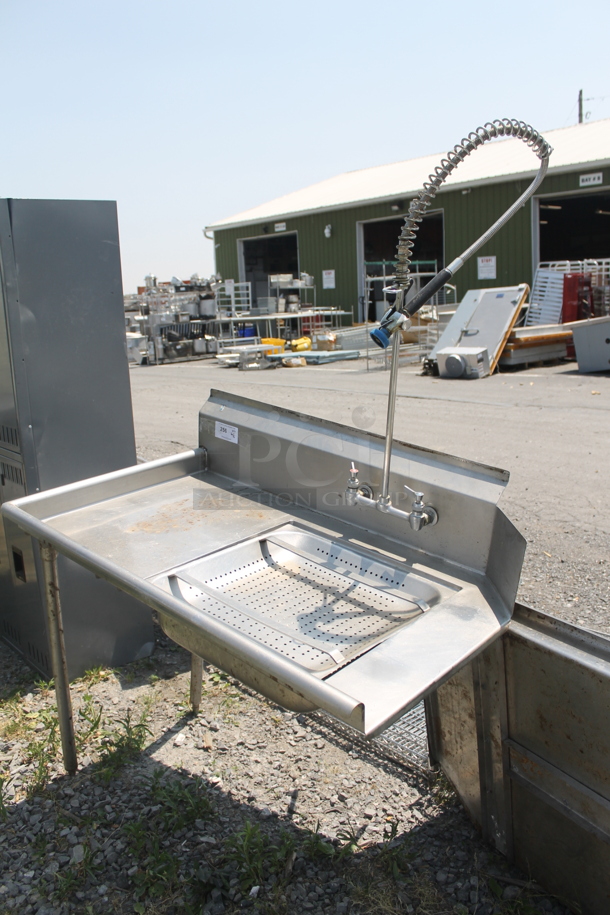 Commercial Stainless Steel One Bay Sink With Left Side Drain Board, Perforated Basket And Pre-Rinse Faucet On Galvanized Legs. - Image 1 of 7