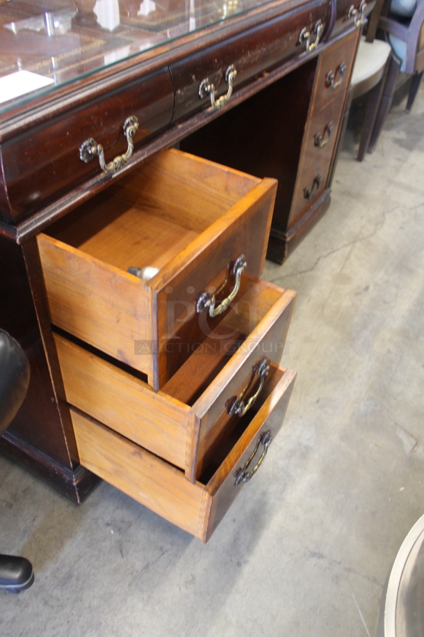 Wooden Desk w/ Drawers and Glass Desktop. - Image 5 of 6