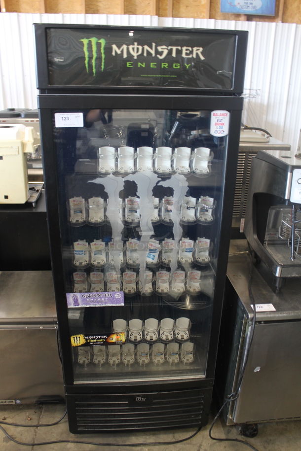 IBW GCG-26-C33EB Commercial Single Glass Door Black Merchandiser Cooler With Steel Shelves and Bottle Slides. 110-120V, 1 Phase. Tested and Working!