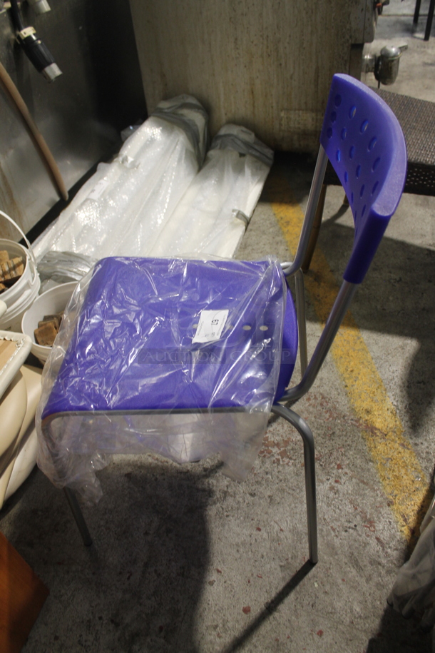 4 BRAND NEW! Blue Poly Dining Height Chairs w/ Metal Frame. Stock Picture - Cosmetic Condition May Vary. 4 Times Your Bid! - Image 5 of 6