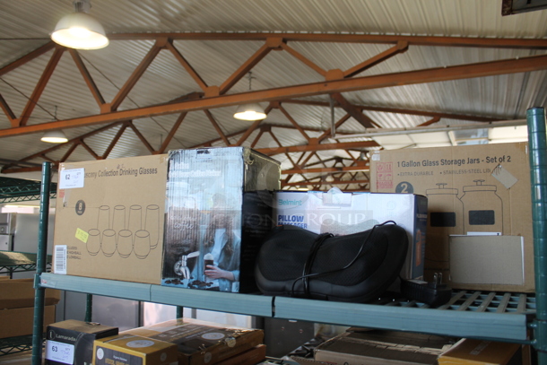 ALL ONE MONEY! Tier Lot of Various BRAND NEW SCRATCH AND DENT! Items Including Glass Storage Jars, Glass Sets and Pillow Massager - Image 1 of 5