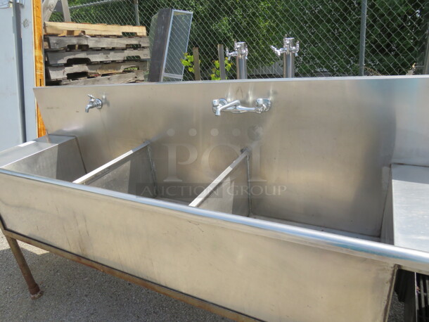 One Stainless Steel 3 Compartment Sink With R/L Drain Board And 2 Faucets. - Image 2 of 2