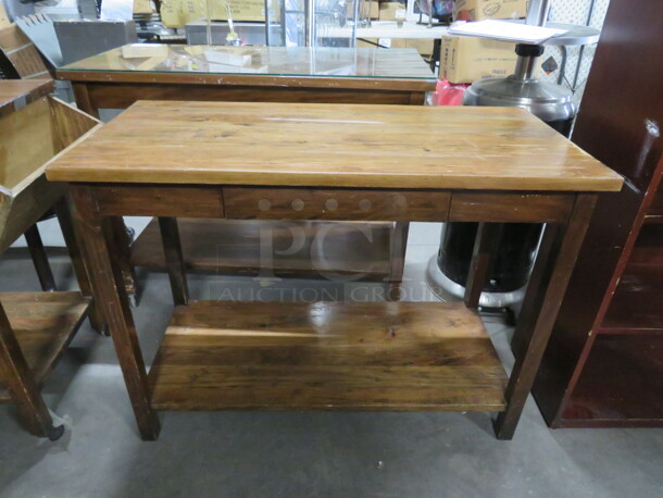 One Wooden Table With Undershelf, And 1 Drawer. 43.5X20.5X32