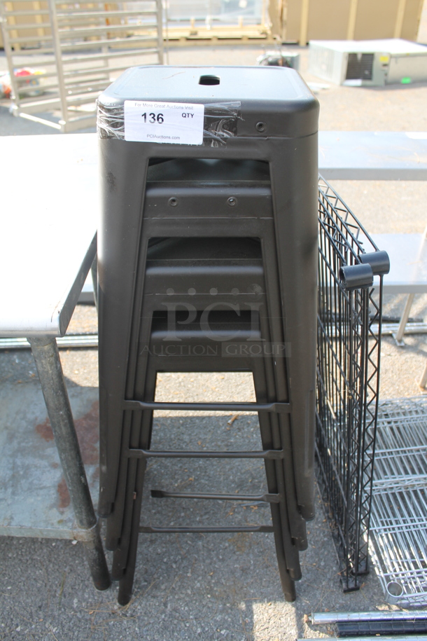 4 Black Metal Tolix Style Bar Stools. 4 Times Your Bid! - Image 1 of 3