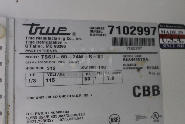 2011 True TSSU-60-24M-B-ST Stainless Steel Commercial Sandwich Salad Prep Table Bain Marie Mega Top w/ 2 Tier Over Shelf on Commercial Casters. 115 Volts, 1 Phase. Tested and Powers On But Does Not Get Cold - Image 6 of 7