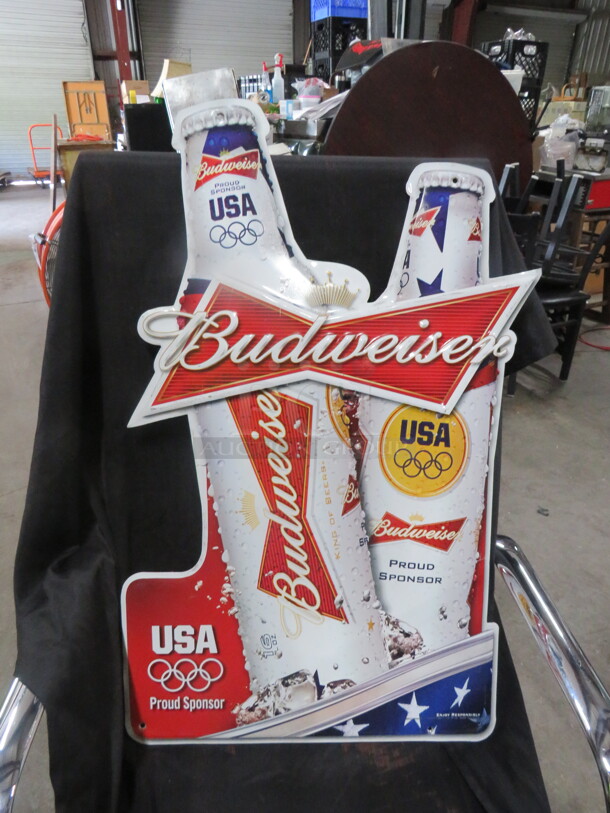 One 30X18 Budweiser Olympic Tin Sign. - Image 1 of 1