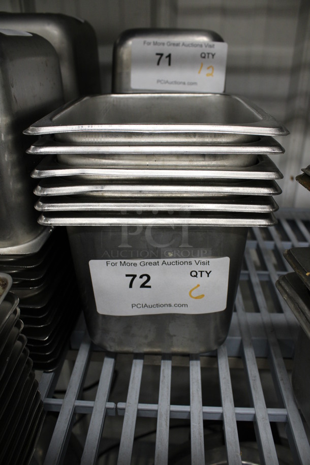 6 Stainless Steel 1/6 Size Drop In Bins. 1/6x6. 6 Times Your Bid!