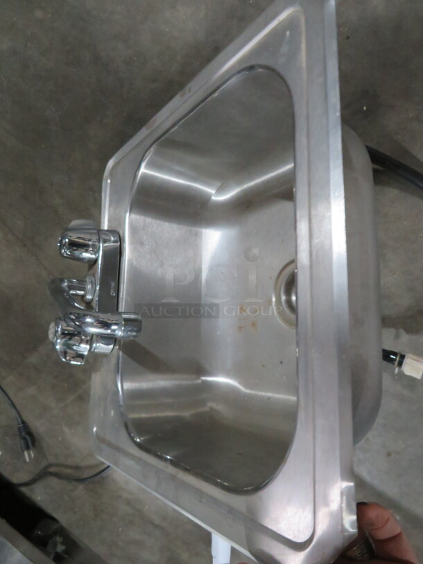 One Stainless Steel 15X15 Drop In Hand Sink With Faucet And #360S Pony Pump. - Image 1 of 2