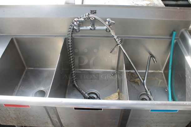 Duke Stainless Steel Commercial 3 Bay Sink w/ Left Side Drain Board, Spray Nozzle, Faucet and Handles. - Image 3 of 3