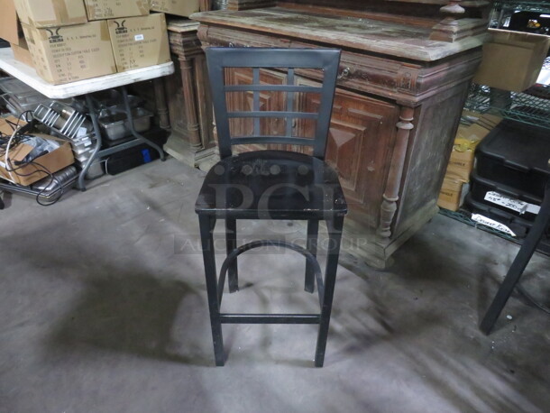 Black Metal Bar Height Chair With A Wooden Seat. 2XBID