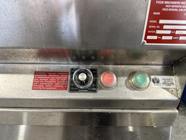 Superior HDMF62 Stainless Steel Commercial Floor Style Horizontal Tortilla Masa Extruder Feeder on Commercial Casters. 208 Volts, 3 Phase. - Image 3 of 8