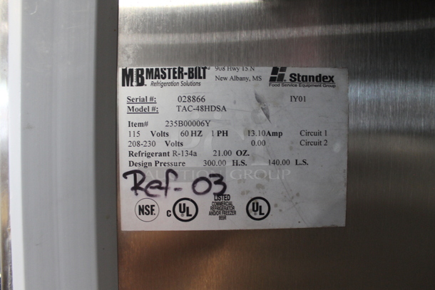 Master-Bilt TAC-48HDSA Stainless Steel Commercial 2 Door Reach In Cooler on Commercial Casters. 115/208-230 Volts, 1 Phase. Tested and Working! - Image 8 of 9