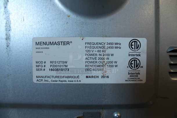 2016 Menumaster RFS12TSW Stainless Steel Commercial Countertop Microwave Oven. 120 Volts, 1 Phase. - Image 4 of 4