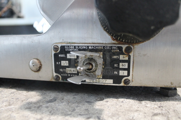 Globe 500 Stainless Steel Commercial Countertop Meat Slicer. 115 Volts, 1 Phase. Tested and Powers On But Parts Do Not Move - Image 8 of 8