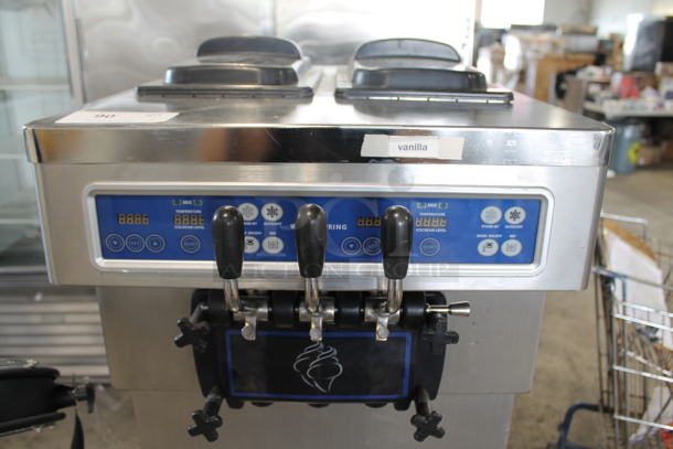 SSI-203S Stainless Steel Commercial Air Cooled Floor Style 2 Flavor w/ Twist Soft Serve Ice Cream Machine on Commercial Casters. 220 Volts, 1 Phase. - Image 4 of 11