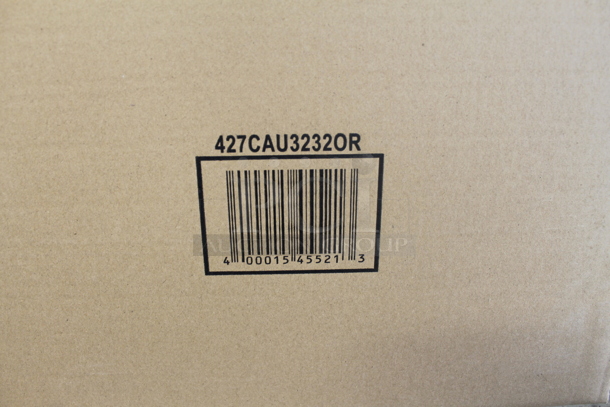 BRAND NEW SCRATCH AND DENT! Lancaster Table & Seating 427CAU3232OR 32" x 32" Orange Powder Coated Aluminum Dining Height Outdoor Table with Umbrella Hole. Stock Picture Used as Gallery Picture. - Image 5 of 5