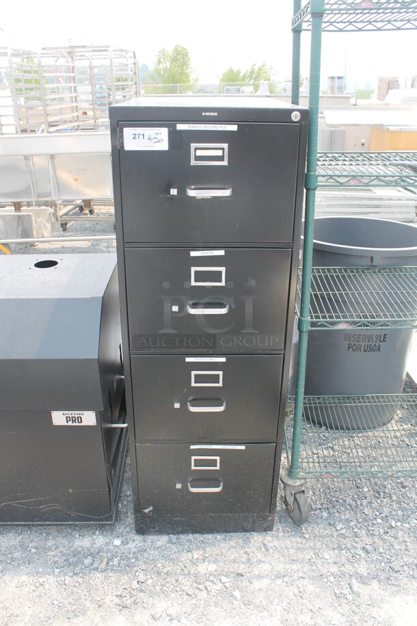 Tall Black Filing Cabine With 4 Pull-Out Drawers.
