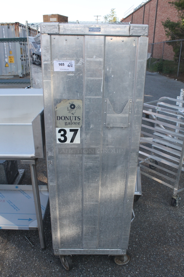 Commercial Stainless Steel Enclosed Mobile Transport Cabinet With Pan Racks on Commercial Casters.