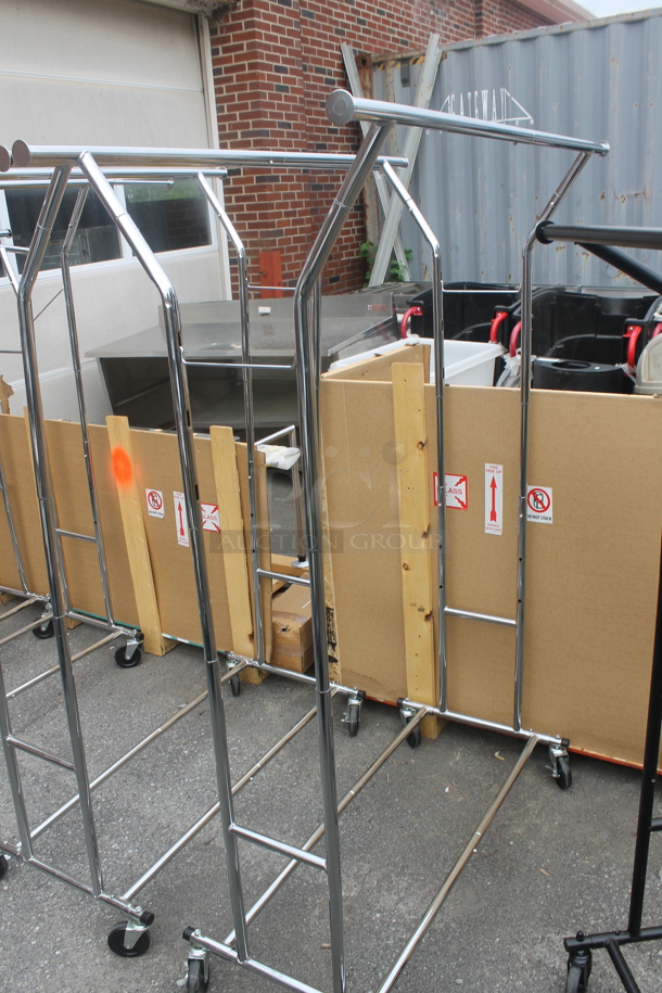 2 Chrome Finish Metal Clothing Racks on Commercial Casters. 2 Times Your Bid! - Image 3 of 4