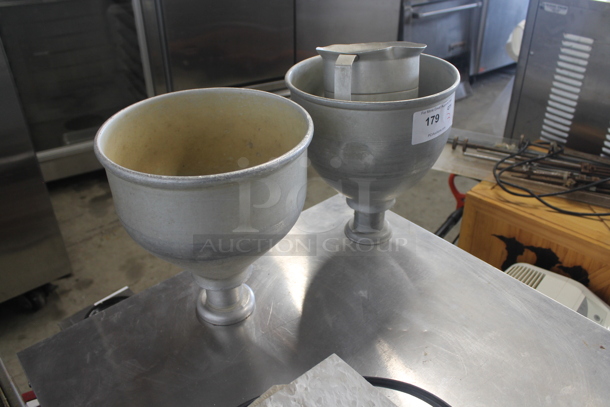 ALL ONE MONEY! Lot of 3 Metal Items; 2 Dough Dropper Hoppers and 1 Pitcher. - Image 2 of 9