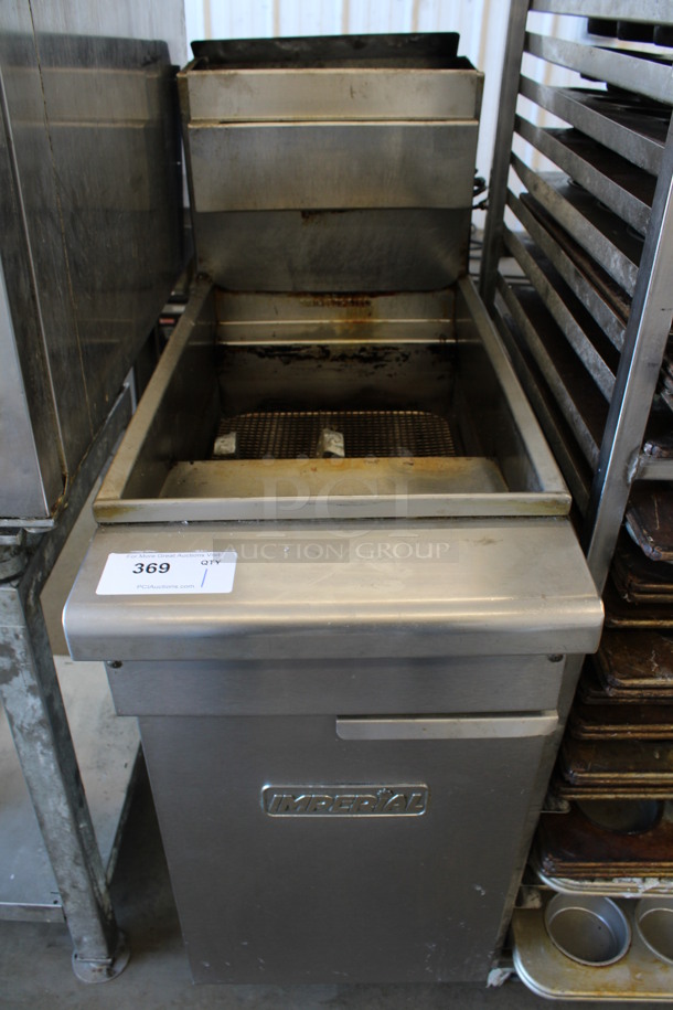 Imperial Stainless Steel Commercial Floor Style Natural Gas Powered Deep Fat Fryer on Commercial Casters. 15.5x34x48