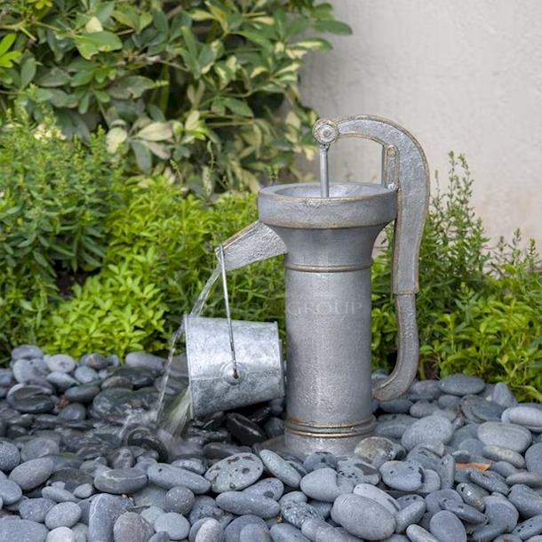 Gardenique 20.39-in H Resin Fountain Statue Outdoor Fountain Pump Included. The fountain topper dimensions are 11-in x 7-in x 17-in
The bucket dimensions with handle are 5.6-in x 5.2-in x 7.7-in
The basin dimensions are 26.9-in x 20.7-in x 9.5-in
The basin holds up to 8 gallons of water - Image 1 of 5