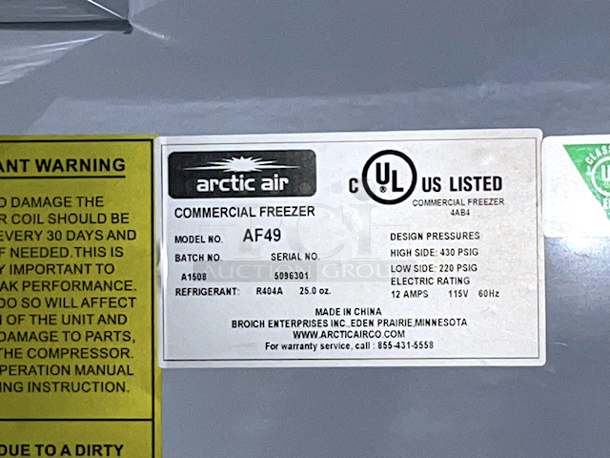 Arctic Air AF49 54" Two Solid Door Reach-In Freezer On Commercial Casters. Tested: Works Great!!  - Image 3 of 5