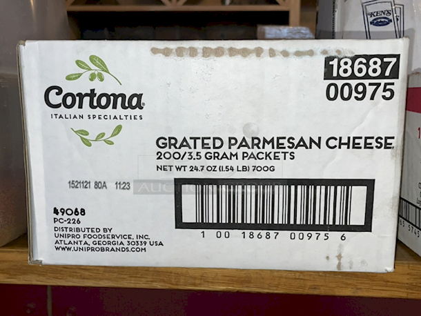 ALL FOR ONE! Boxes of: Grated Parmesan Cheese 3.5 Gram Packets, Ken's Thousand Island Dressing Packets, House Recipe Yellow Mustard Packets, URM Food Service Sugar Packets (2.8grams), Smuckers Jam Packs, Salt & Pepper Shakers and Yellow Mustard Bottles.  - Image 2 of 7