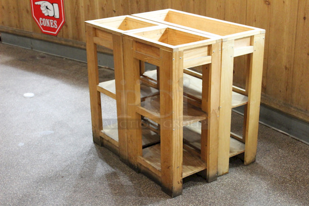 BEAUTIFUL! Wood Merchandisers. 
(1): 33-1/2x13-1/2x33-1/2
(2): 17-1/2x13x33-1/2
3x Your Bid - Image 3 of 12