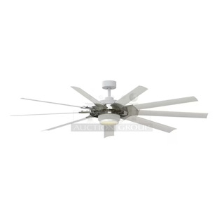 Fanimation Studio Collection Slinger v2 72-in Matte White Ceiling Fan with Light Remote (9-Blade). Color-changing LED Indoor/Outdoor Ceiling Fan with Light Remote (9-Blade)