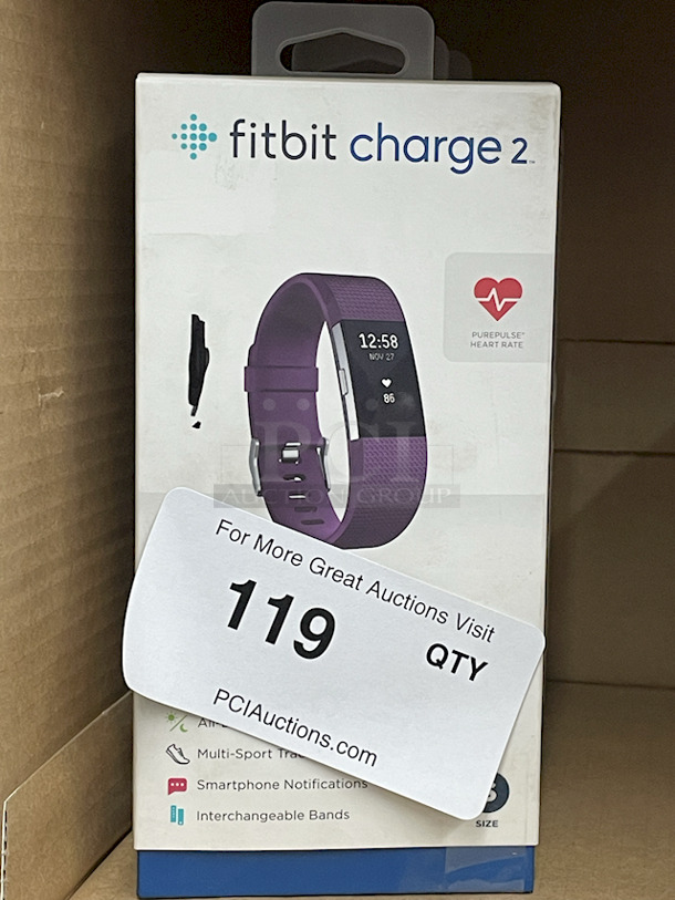 Fitbit Charge 2 Stainless Steel Tracker, Plum, Heart Rate + Fitness Wristband Watch, Small.