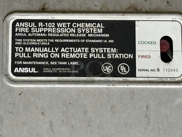 AWESOME! Ansul R-102 Wet Chemical Fire Suppression System. Bottles Are Full/Never Used. Winning Bidder IS RESPONSIBLE FOR REMOVAL. Wining Bidder Does NOT Have To Remove Any Piping Or Hardware Beyond The Box Holding The Agent. Winning Bidder Is Responsible For The Correct And Safe Removal.  - Image 2 of 2