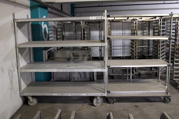 COMMERCIAL GRADE (2)  4 Shelf Metro Racks On Commercial Casters. (1) Rack: 60-1/2x30-1/2x70 (1) 48x24x70. 2x Your Bid