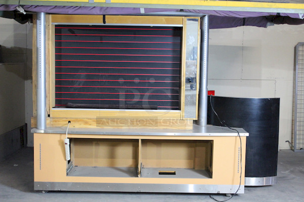 AMAZING! Kiosk With Point of Sales Station, Locking Drawers, Track Lighting. On Commercial Casters. 150x95-1/2x132. 115v Pictured With Drawers Taken Out. - Image 6 of 9