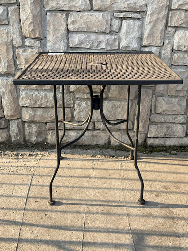 OUTSTANDING! Outdoor Patio Dinning Table With Umbrella Hole, Black, Metal, Seats 4.   - Image 1 of 2