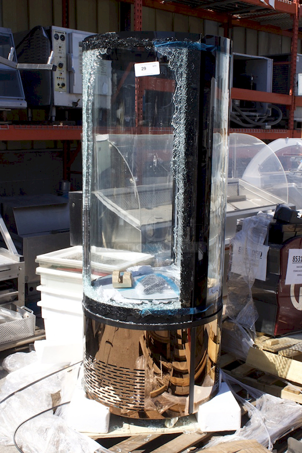 BRAND NEW SCRATCH & DENT! Avantco BCR-15-HC Copper Circular Glass Refrigerated Display Case - 1 Panel Outer Layer OF Broken Glass Is Broken. Tested - Quickly Drops Down To & Holds Temp.  - Image 4 of 8