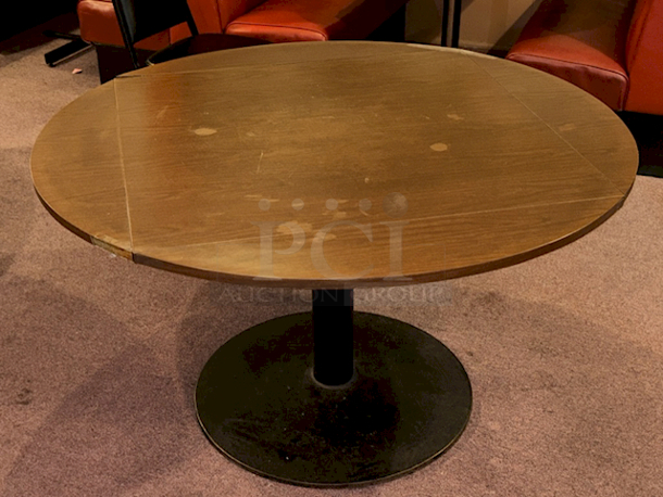 AMAZING! 36" Square to 51" Round Locking Drop Leaf Tabletop With Walnut Finish and Heavy Duty Weighted Base 36"/51" x 29" - Image 1 of 4