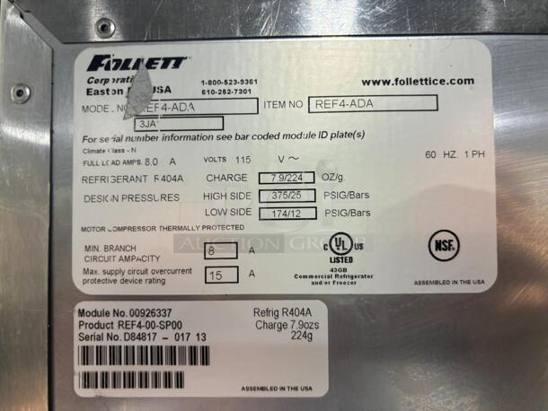 FOLLETT REF5 24” UNDERCOUNTER COMMERCIAL Undercounter Refrigerator, 4.5 cu. ft., Stainless Steel
 - Image 4 of 6