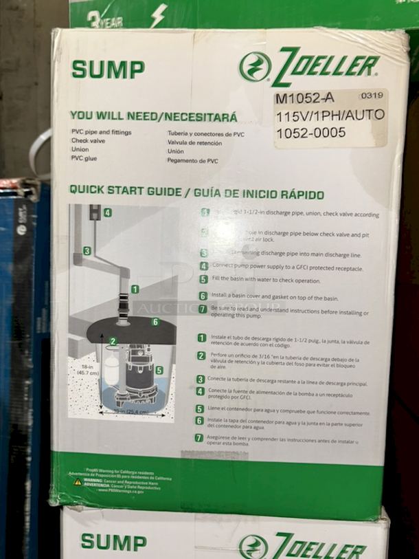 ZOELLER Submersible Sump Pump
Cast Iron - Professional Contractor Series, 1/3 Hp, 48 GPM, 115 Volt - Image 4 of 4
