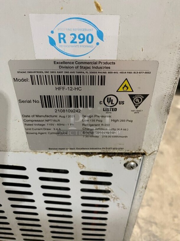 NICE! Late Model 2021 Excellence Ice Cream Dipping Cabinet Freezer! MODEL HFF-12 SN:2108109242 115V 1PH! Working When Removed! On Casters! - Image 5 of 6