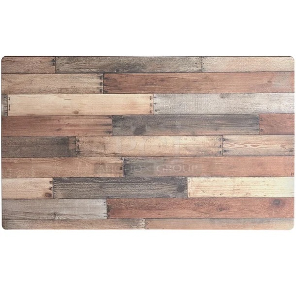 BRAND NEW SCRATCH & DENT! BOTH ARE IN BOXES!! Lancaster Table & Seating Excalibur 27 1/2" x 47 3/16" Rectangular Table Top with Textured Mixed Plank Finish & Tot Mate TM8360R.S2222 Maple Single Laminate Wall Vanity - 31" x 21" x 21 1/2"; Unassembled
 - Image 1 of 3