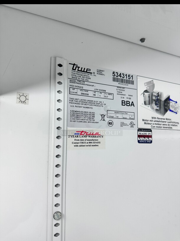 Working True TAC-72 - Vertical Air Curtain Display Merchandiser, 66 Cu. Ft., Stainless Steel 220 Volt 1 Phase - Image 8 of 9