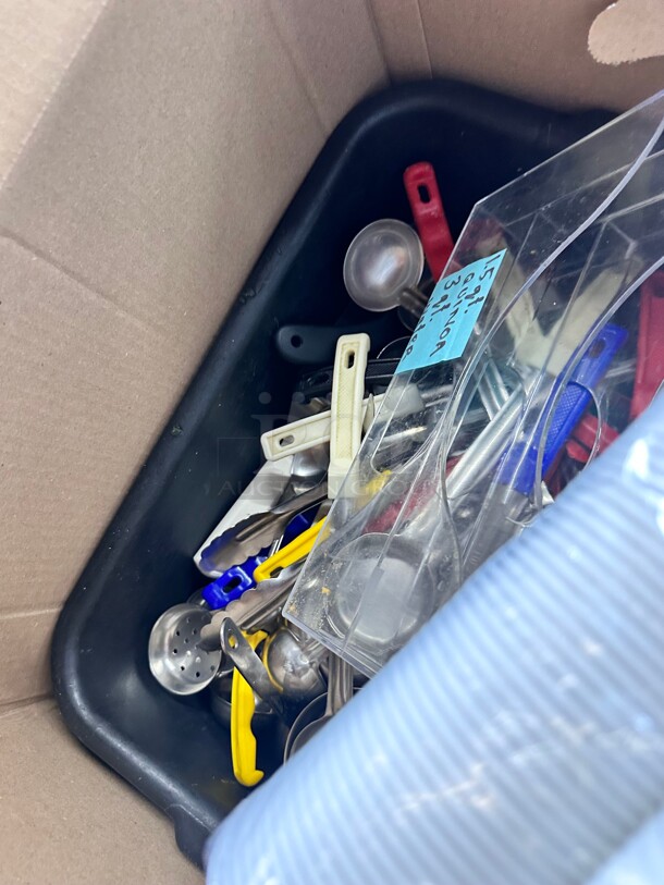 One Lot A Box Of Kitchen Spoons and a Menu Holder - Image 1 of 5