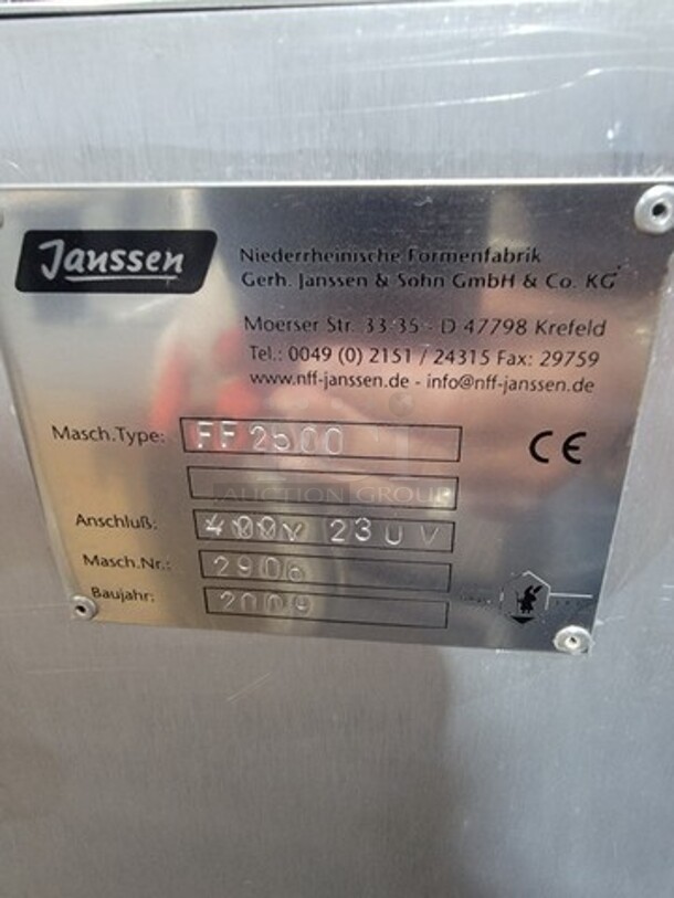 Great! Janssen Commercial Heavy Duty Pastry Forming Machine! Model FF2500 Serial 400Y23UV! On Stand With Legs! - Image 2 of 10