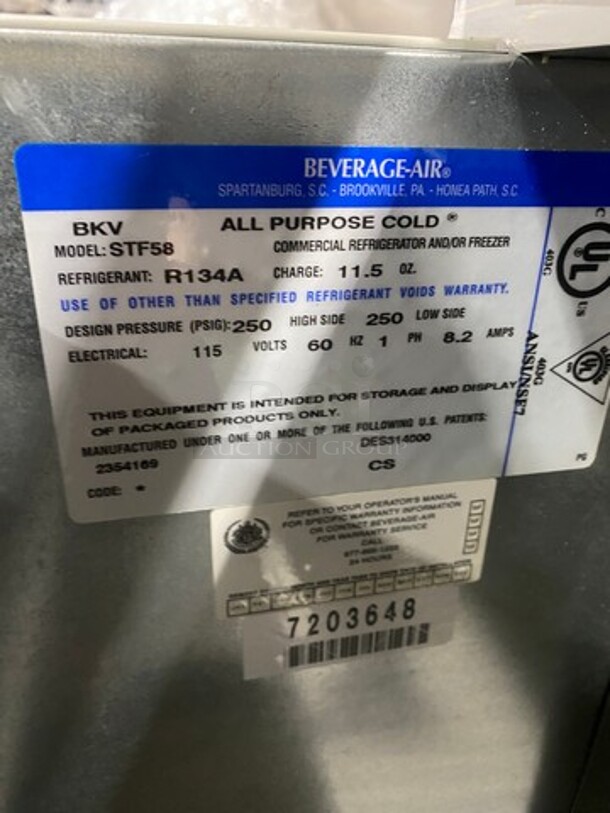 GREAT! NEW! SCRATCH-N-DENT! Beverage Air Commercial Refrigerated Milk Cooler! With Dual Side Access Doors! Stainless Steel Body! On Casters! Model: STF58 SN: 7203648 115V 60HZ 1 Phase - Image 6 of 8