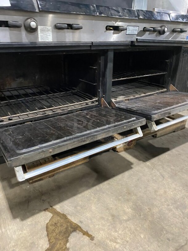 Garland Stainless Steel Commercial Natural Gas Powered 10 Burner Stove! With 2 Full-Sized Ovens! With Metal Oven Racks! With Raised Back Splash & Salamander Shelf! - Image 7 of 10