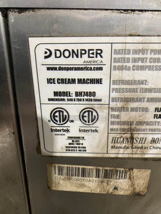 Donper America Commercial 3 Handle Soft Serve Ice Cream Machine! All Stainless Steel! On Casters! Model: BH7480 SN: D132M000010A012442 - Image 8 of 11